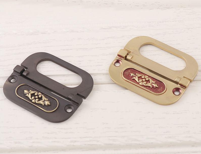 Oriental Style Solid Brass Flush Ring Pull Handles Antique Chinese-Inspired Cabinet Hardware Floral Engraving Gold Traditional Drawers