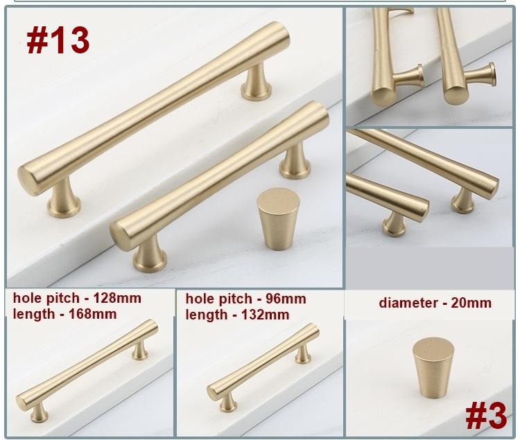 Brushed Solid Brass Cabinet Handles Knobs Modern Minimalist Drawer Pulls Flat Bars Cone Knobs Ring Drop Designs Kitchen Dresser Furniture