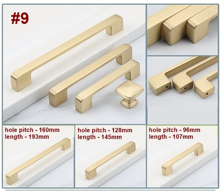 Brushed Solid Brass Cabinet Handles Knobs Modern Minimalist Drawer Pulls Flat Bars Cone Knobs Ring Drop Designs Kitchen Dresser Furniture
