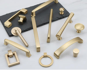 Solid Brass Square Cabinet Pulls & Knobs - Brushed Gold Finish - #1 / 1pc