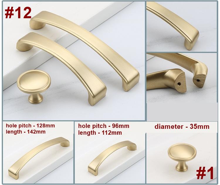 Brushed Solid Brass Cabinet Handles Knobs Modern Minimalist Drawer Pulls Flat Bars Cone Knobs Ring Drop Designs Kitchen Dresser Furniture