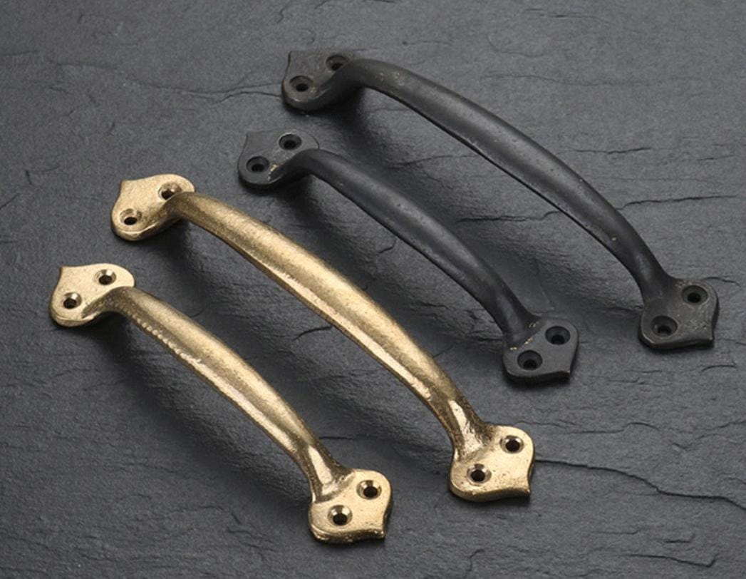 Vintage Industrial Solid Brass Cabinet Pull Handles Rustic Cast Brass Black Drawer Pulls Raw Texture Farmhouse Loft Antique Furniture