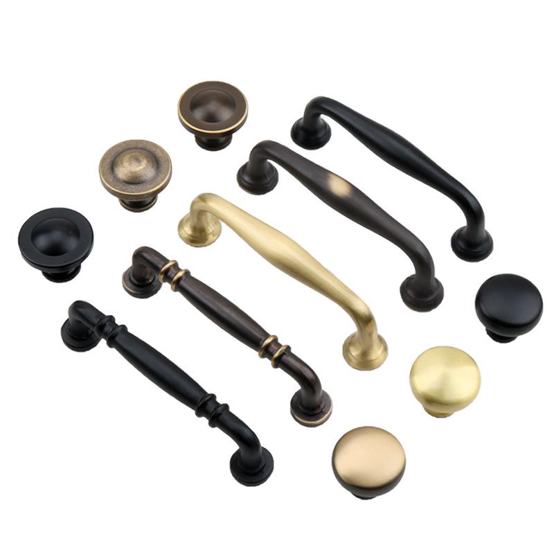 Classic Solid Brass Cabinet Handles Knobs Set Vintage-Style Brass Bronze Black Drawer Pulls Elegant Curves Round Domes Kitchen Furniture