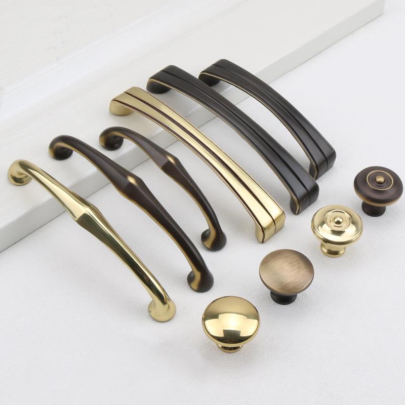 Classic Solid Brass Cabinet Handles Knobs Elegant Vintage Drawer Pulls Curved Bar Round Designs Traditional Kitchen Dresser Furniture