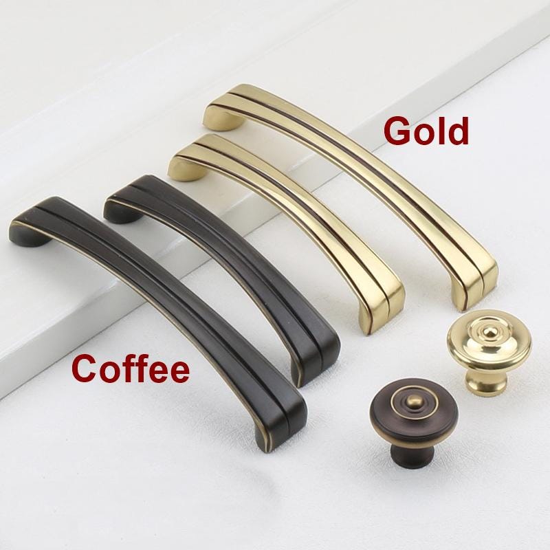 Classic Solid Brass Cabinet Handles Knobs Elegant Vintage Drawer Pulls Curved Bar Round Designs Traditional Kitchen Dresser Furniture