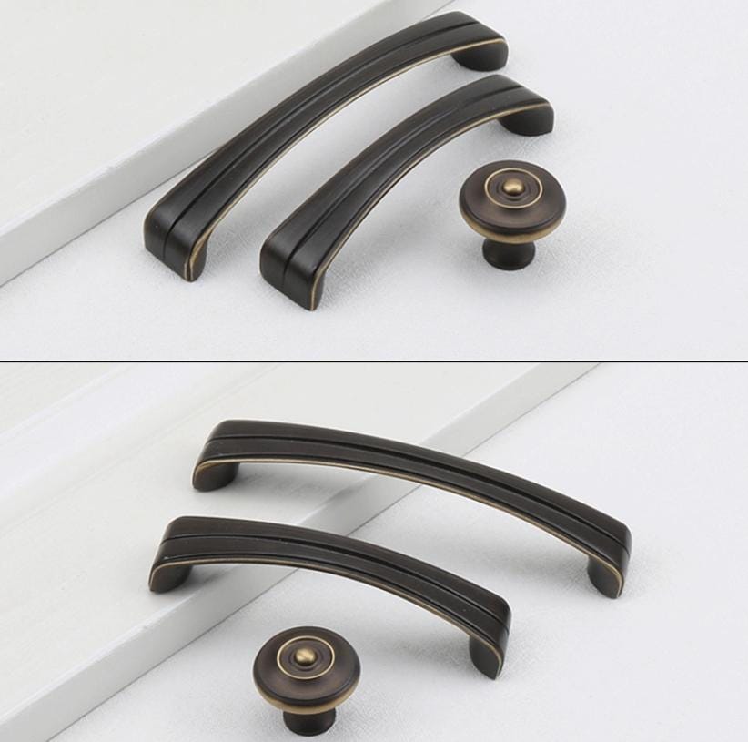 Classic Solid Brass Cabinet Handles Knobs Elegant Vintage Drawer Pulls Curved Bar Round Designs Traditional Kitchen Dresser Furniture