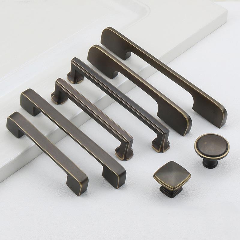 Matte Bronze Solid Brass Cabinet Handles Knobs Modern Classic Vintage Style Drawer Pulls Dark Brass Finish Kitchen Dresser Furniture