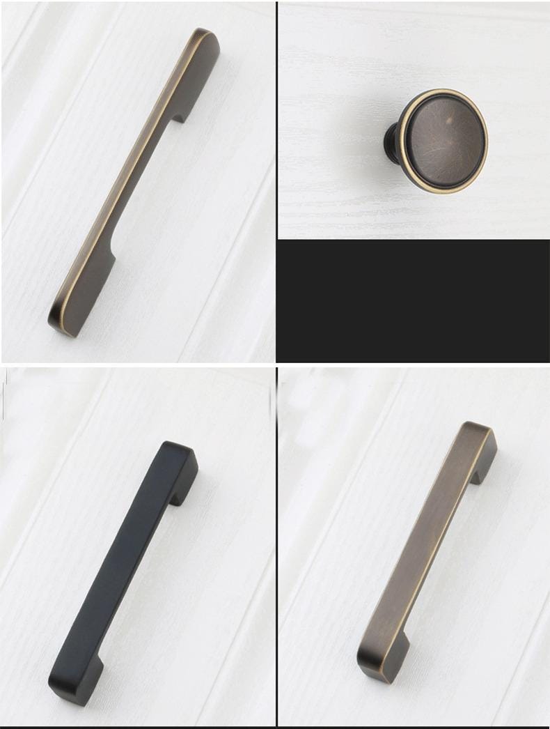 Matte Bronze Solid Brass Cabinet Handles Knobs Modern Classic Vintage Style Drawer Pulls Dark Brass Finish Kitchen Dresser Furniture
