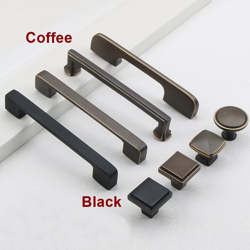 Matte Bronze Solid Brass Cabinet Handles Knobs Modern Classic Vintage Style Drawer Pulls Dark Brass Finish Kitchen Dresser Furniture