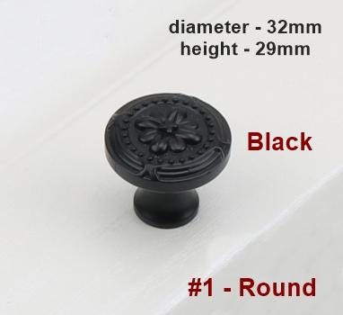 Solid Brass Round Cabinet Pulls & Knobs - Black Finish for Cabinets - #1 - 128mm Black / 1pc
