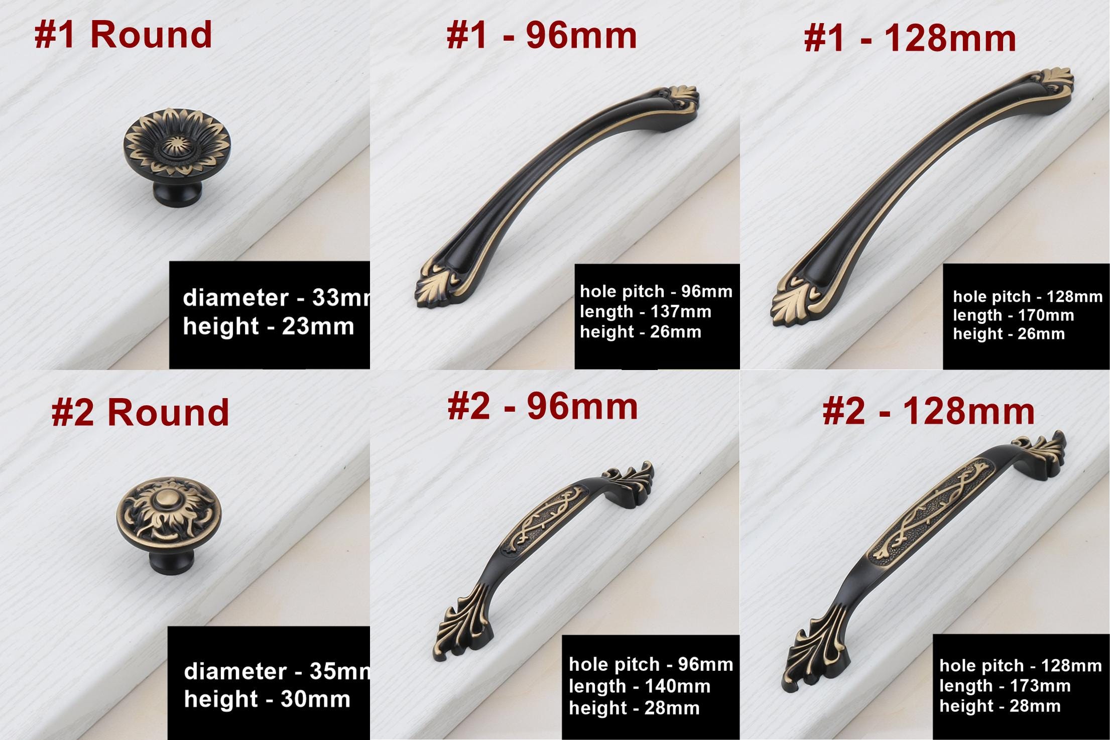 Baroque Style Brown Solid Brass Cabinet Handles Knobs Vintage Floral Drawer Pulls Ornate Engraving Antique Finish Classic Dressers Furniture
