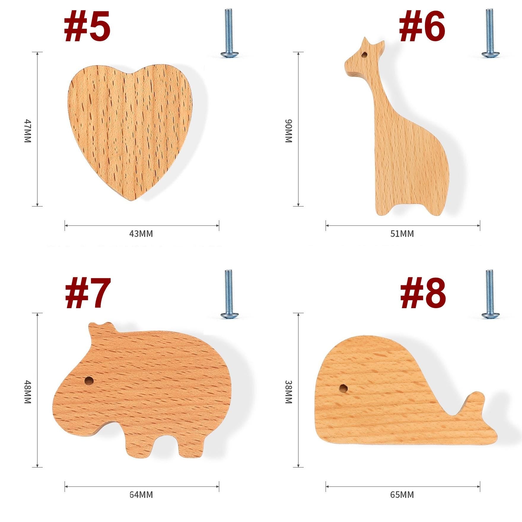 Wooden Animal Nature Cabinet Knobs Kids Montessori Style Drawer Pulls Beech Wood Elephant Whale Bunny Star Cloud Shapes Nursery Furniture