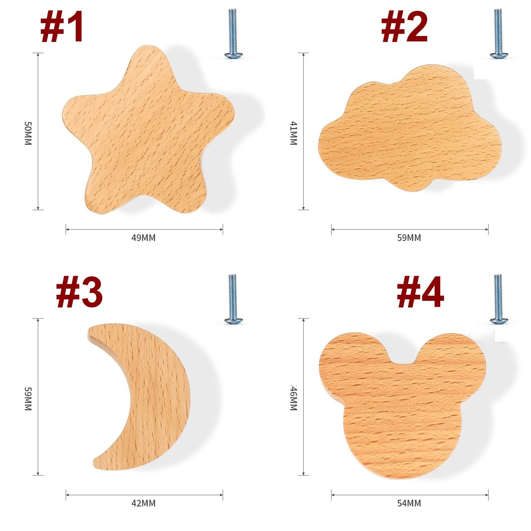 Wooden Animal Nature Cabinet Knobs Kids Montessori Style Drawer Pulls Beech Wood Elephant Whale Bunny Star Cloud Shapes Nursery Furniture