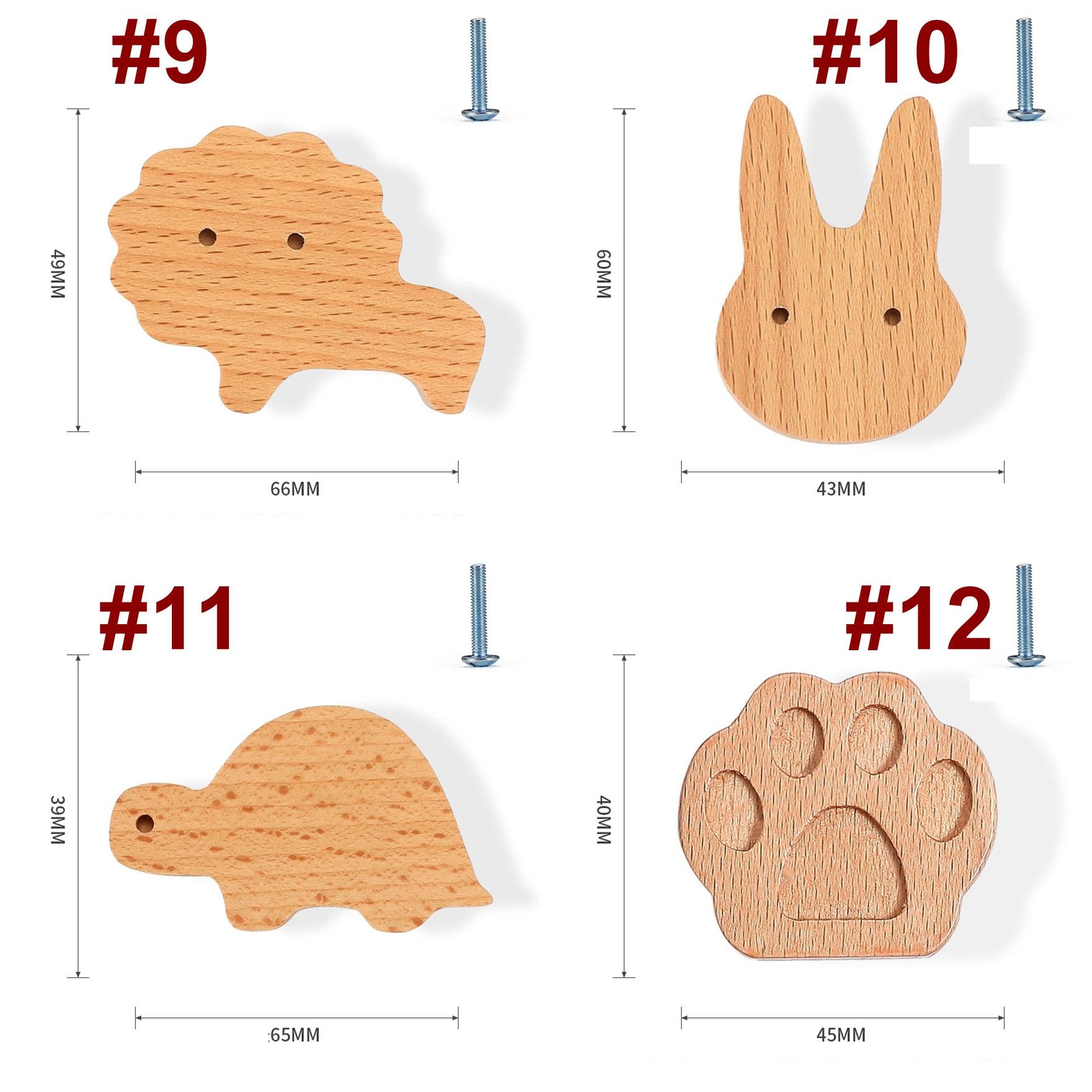 Wooden Animal Nature Cabinet Knobs Kids Montessori Style Drawer Pulls Beech Wood Elephant Whale Bunny Star Cloud Shapes Nursery Furniture