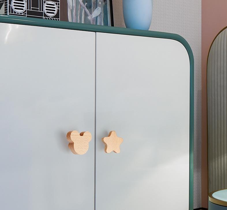 Wooden Animal Nature Cabinet Knobs Kids Montessori Style Drawer Pulls Beech Wood Elephant Whale Bunny Star Cloud Shapes Nursery Furniture