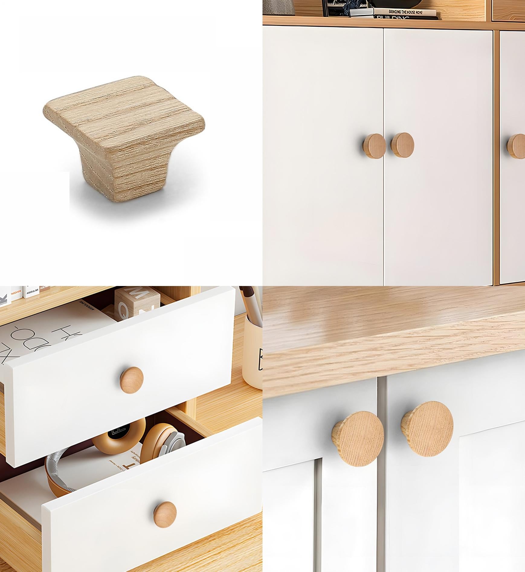 Minimalist Oak Wood Cabinet Knobs Scandinavian Style Round Square Drawer Pulls Kitchen Nursery Dresser Furniture Natural Eco Interiors