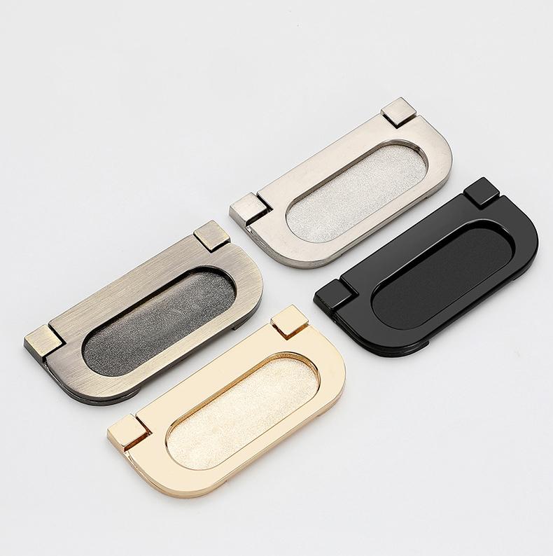 Recessed Folding Metal Cabinet Handles Modern Minimalist Drawer Pulls Black Nickel Bronze Gold Kitchen Office Dresser Hidden Flush Furniture