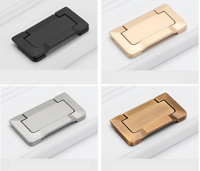 Luxury Recessed Flip Metal Drawer Pull Handles Minimalist Flush Cabinet Hardware Black White Gold Silver Modern Kitchen Closet Office