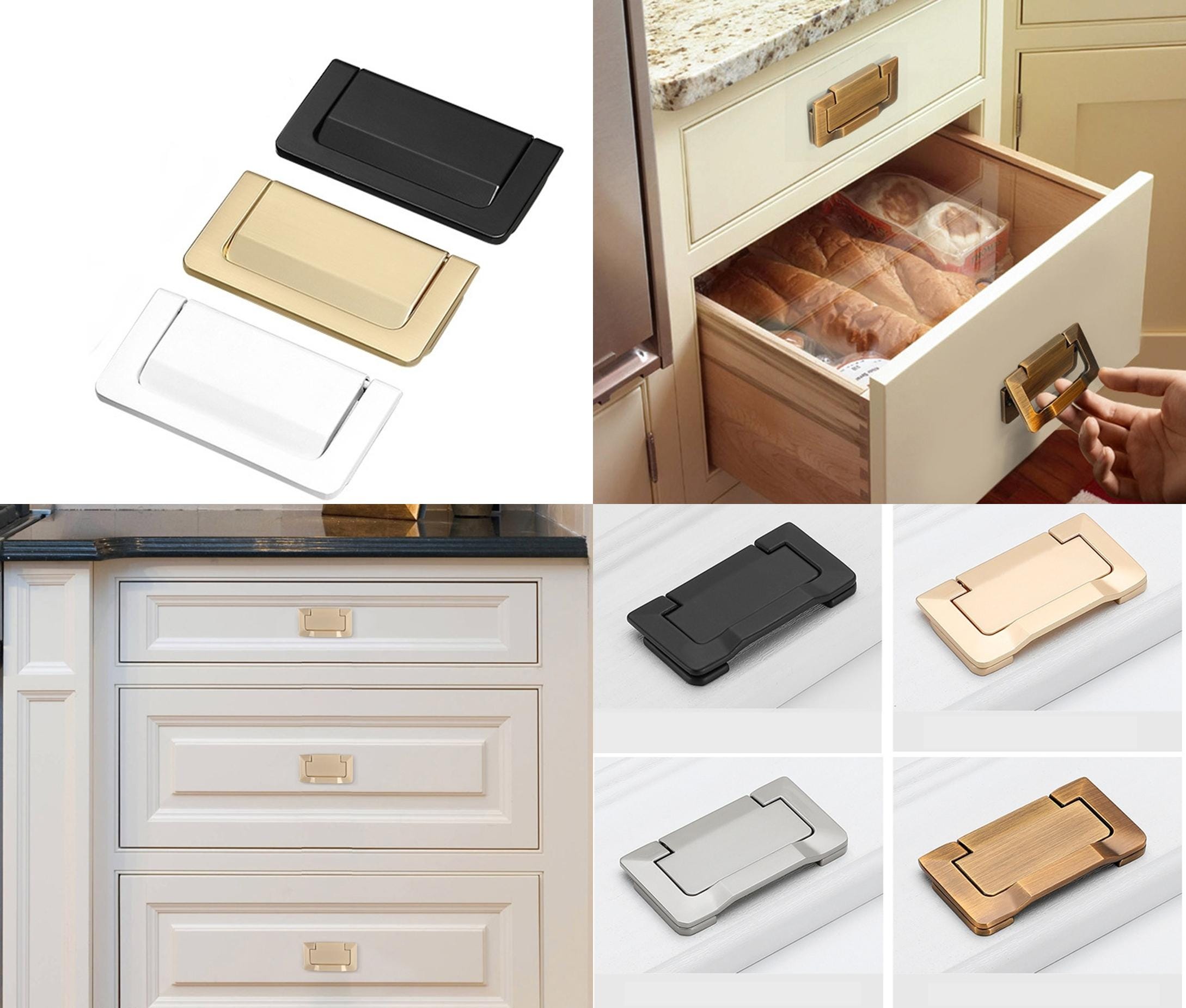 Luxury Recessed Flip Metal Drawer Pull Handles Minimalist Flush Cabinet Hardware Black White Gold Silver Modern Kitchen Closet Office