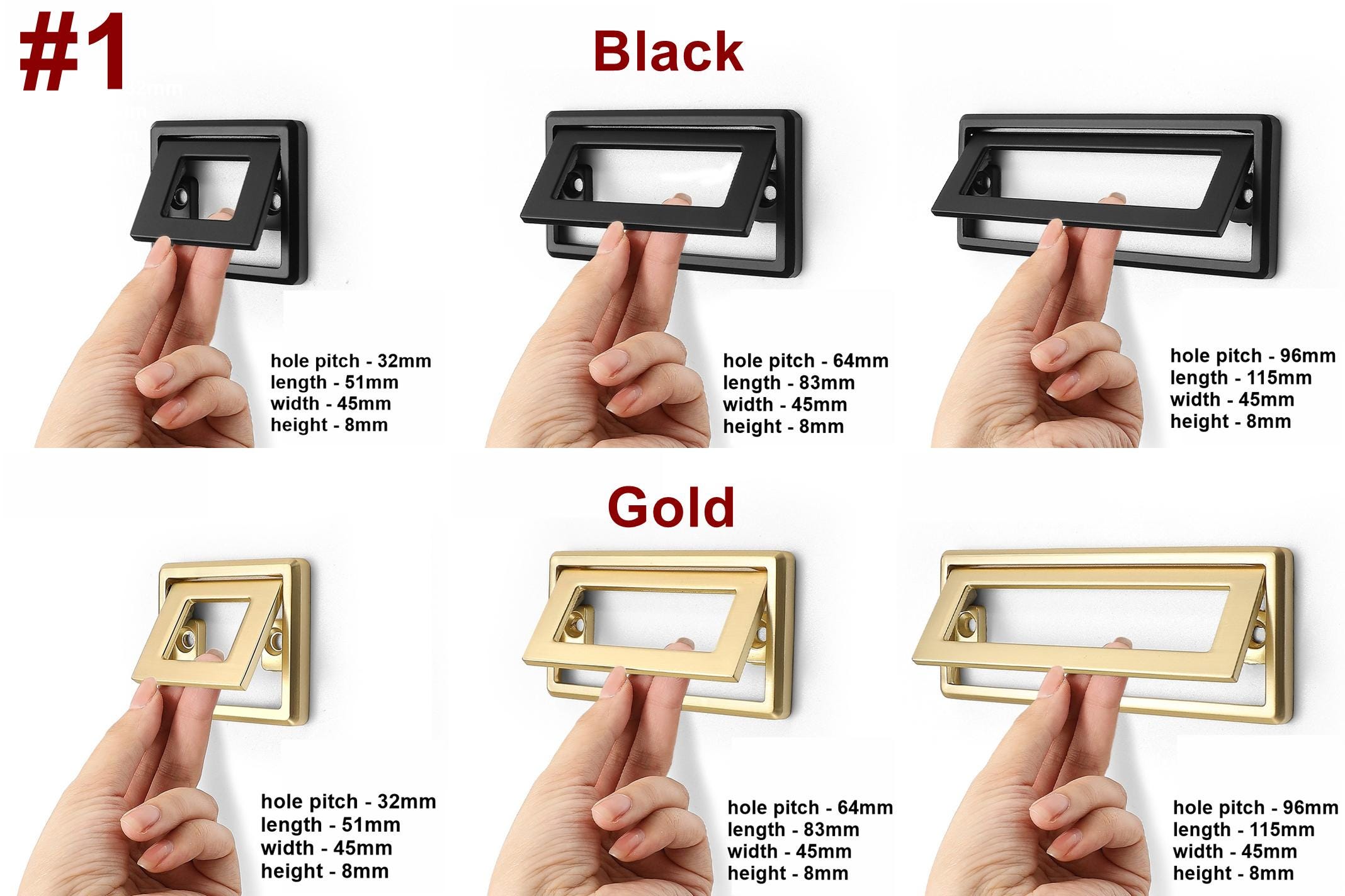 Square Recessed Flip Metal Drawer Pull Handles Modern Minimalist Flush Cabinet Hardware Black Silver Gold Kitchen Closet Dressers High-End
