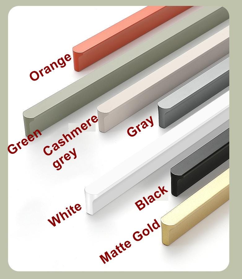 Minimalist Long Profile Metal Cabinet Handles Modern Flush Drawer Pulls Olive Beige Grey White Black Gold Scandinavian Furniture Design
