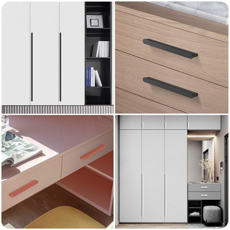 Minimalist Long Profile Metal Cabinet Handles Modern Flush Drawer Pulls Olive Beige Grey White Black Gold Scandinavian Furniture Design