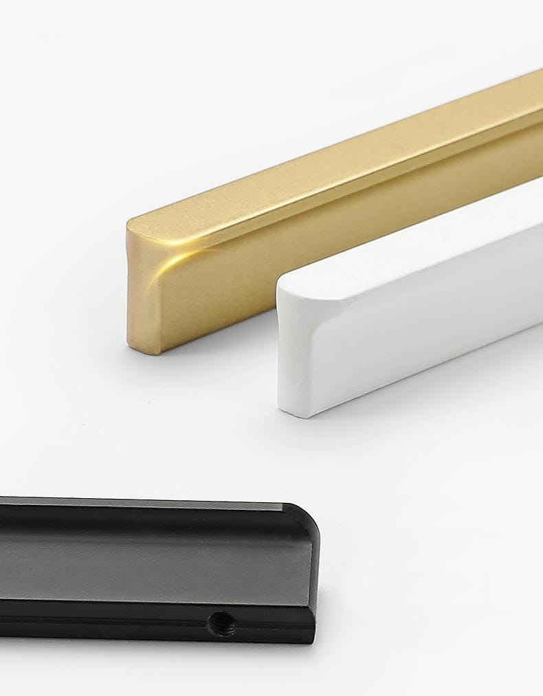 Minimalist Long Profile Metal Cabinet Handles Modern Flush Drawer Pulls Olive Beige Grey White Black Gold Scandinavian Furniture Design