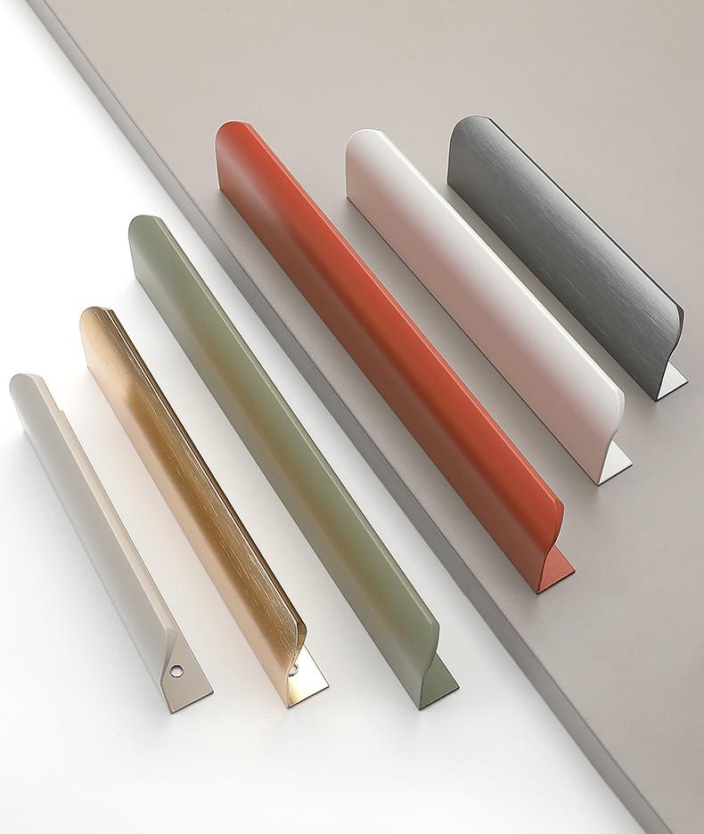 Modern L-Shaped Edge Profile Metal Cabinet Handles Minimalist Flush Drawer Pulls Beige Olive White Grey Scandinavian Loft Kitchen Furniture