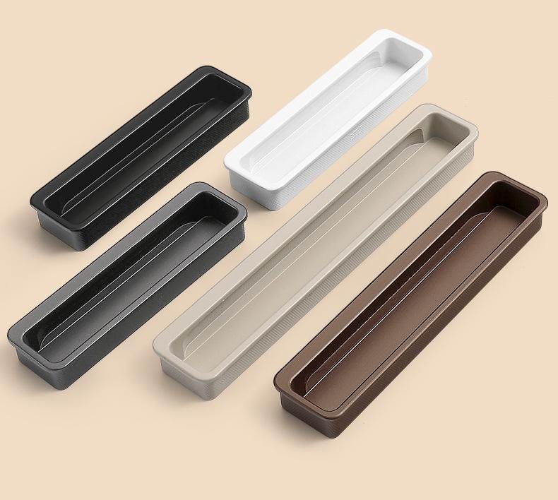 Minimalist Recessed Rectangular Metal Cabinet Handles Flush Modern Drawer Pulls Black White Grey Beige Brown Olive Scandinavian Furniture