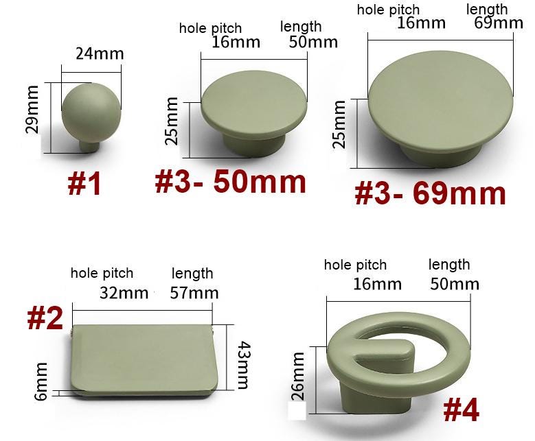 Modern Pastel Matte Cabinet Handles Metal Mid-Century Japandi Scandinavian Drawer Pulls Olive Green Beige Grey White Kitchen Furniture