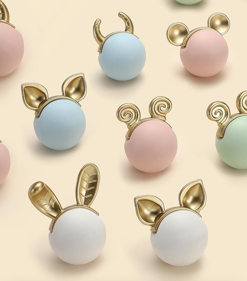 Cute Animal Ears Ceramic Metal Cabinet Knobs Kids Room Modern Pastel Drawer Pulls Accents Playful Decorative Furniture Handles Dressers