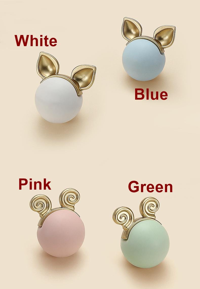 Cute Animal Ears Ceramic Metal Cabinet Knobs Kids Room Modern Pastel Drawer Pulls Accents Playful Decorative Furniture Handles Dressers