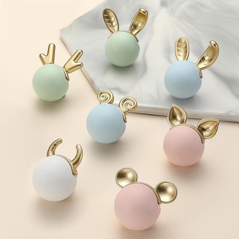 Cute Animal Ears Ceramic Metal Cabinet Knobs Kids Room Modern Pastel Drawer Pulls Accents Playful Decorative Furniture Handles Dressers