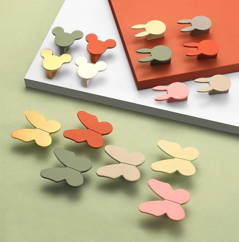 Colorful Scandinavian Kids Room Animal Metal Drawer Pulls Cute Pastel Bunny Butterfly Handles Nursery Furniture Cabinets Dressers Closets