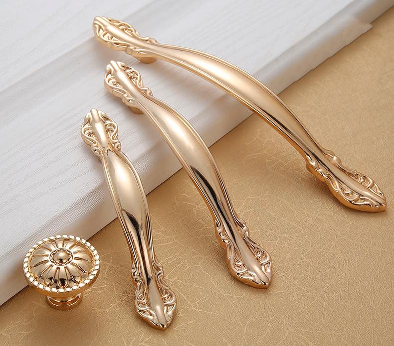 Luxury Classic Metal Cabinet Handles Gold Drawer Knobs Pulls Ornate Patterns Pearl Inlay Dressers Wardrobes Buffets Furniture