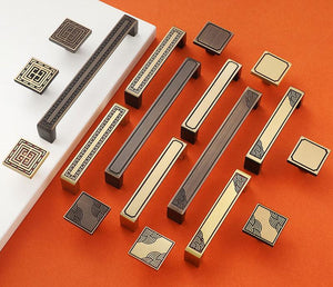 Solid Brass Geometric Cabinet Pulls & Knobs - Antique Bronze Finish - #1 Coffee - 96mm / 1pc