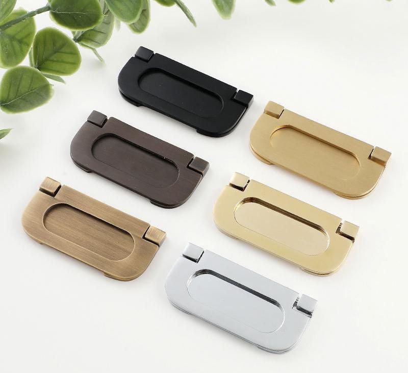 Modern Minimalist Flush Solid Brass Pull Handles Sleek Recessed Drawer Pulls Black Bronze Gold Chrome Cabinets Wardrobes Office Furniture