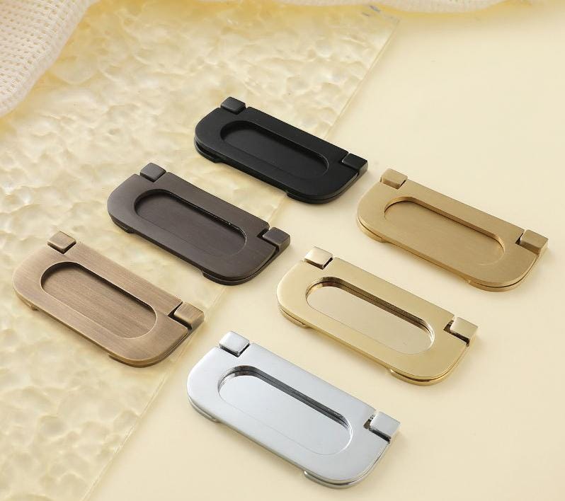 Modern Minimalist Flush Solid Brass Pull Handles Sleek Recessed Drawer Pulls Black Bronze Gold Chrome Cabinets Wardrobes Office Furniture