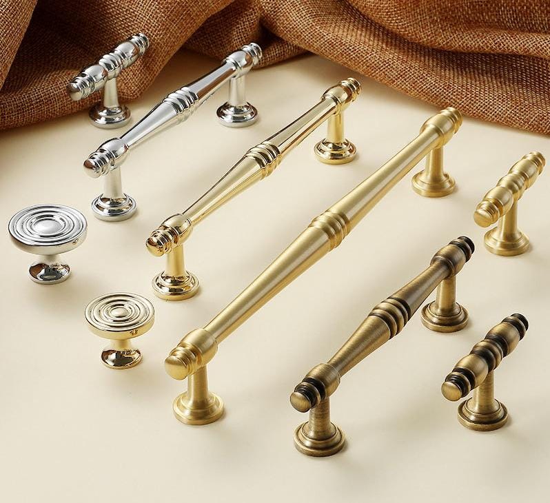 Classic Victorian Solid Brass Cabinet Pull Handles Elegant Gold Chrome Bronze Drawer Knobs Vintage Kitchen Dresser Traditional Furniture