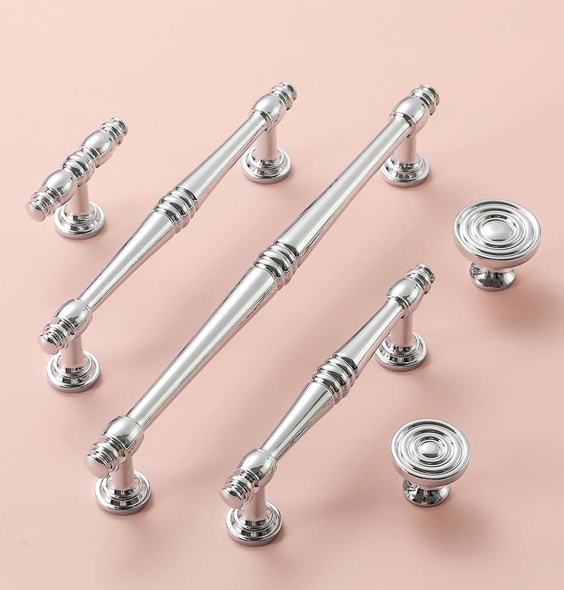Classic Victorian Solid Brass Cabinet Pull Handles Elegant Gold Chrome Bronze Drawer Knobs Vintage Kitchen Dresser Traditional Furniture