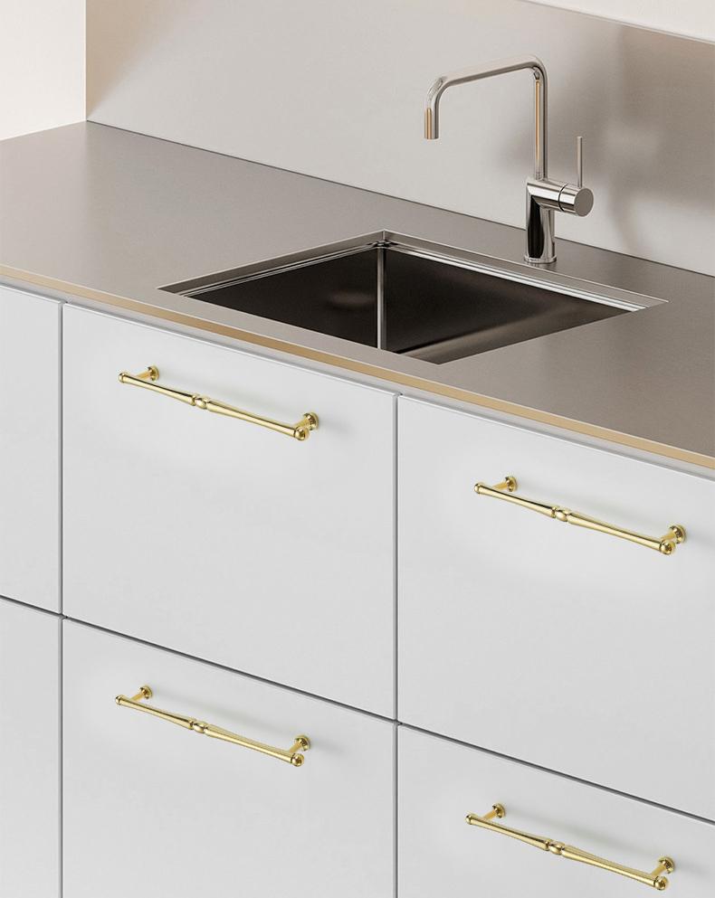 Modern Art Deco Gold Solid Brass Cabinet Knobs Elegant Minimalist Geometric Drawer Pull Handles Kitchen Dresser Wardrobe Bathroom Cabinets