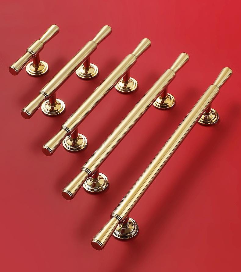 Modern Art Deco Gold Solid Brass Cabinet Knobs Elegant Minimalist Geometric Drawer Pull Handles Kitchen Dresser Wardrobe Bathroom Cabinets