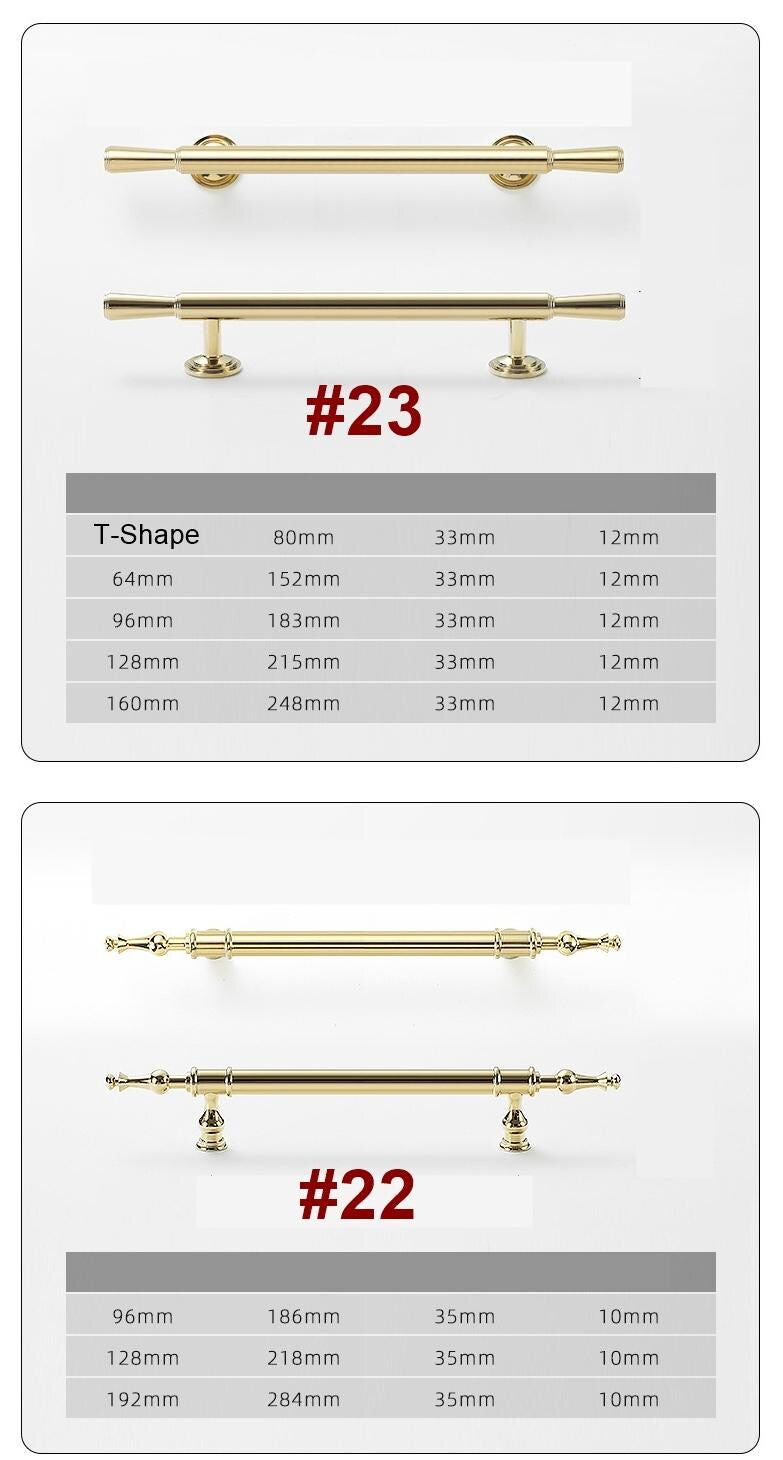 Modern Art Deco Gold Solid Brass Cabinet Knobs Elegant Minimalist Geometric Drawer Pull Handles Kitchen Dresser Wardrobe Bathroom Cabinets