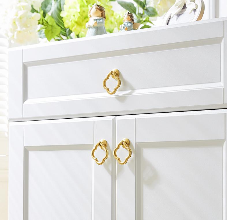 Elegant Gold Solid Brass Ring Pull Handles Four-Lobed Art Deco Cabinet Knobs Matte Finish Dressers Closets Sideboards Interior Decor Updates