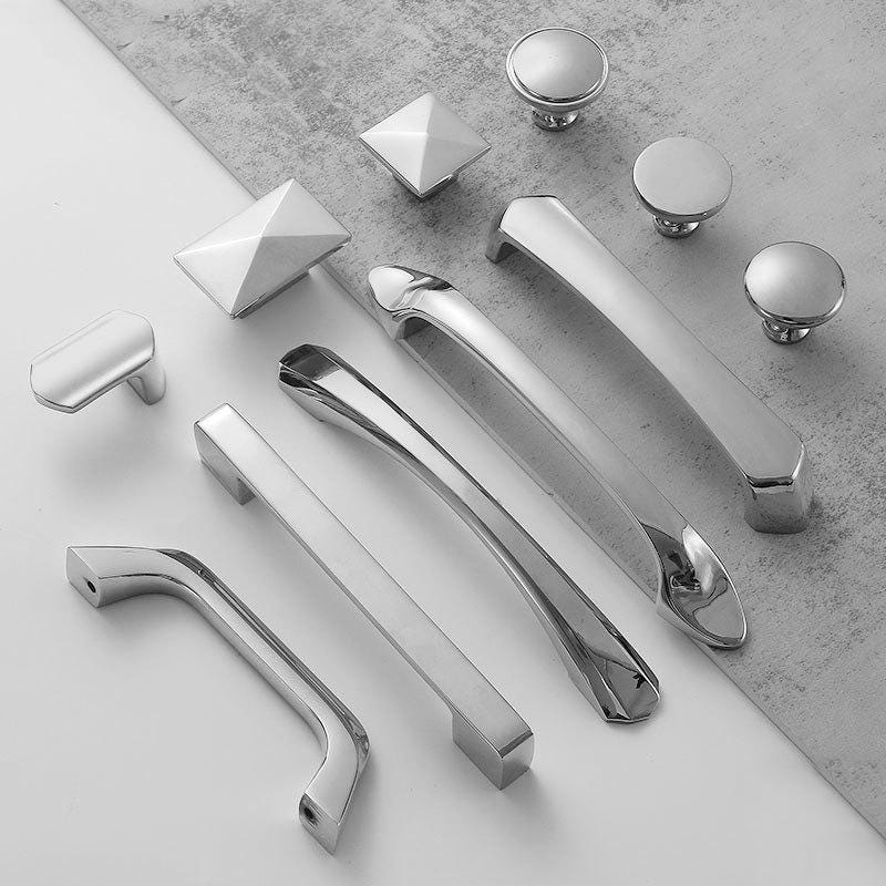 Sleek Chrome Solid Brass Cabinet Handles Knobs Modern Minimalist Design Kitchen Bathroom Dresser Drawers Furniture Renovation Projects