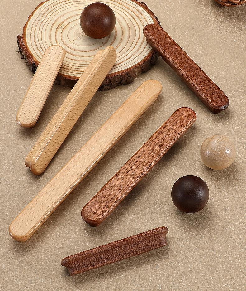 Scandinavian Wooden Cabinet Drawer Pulls And Knobs Natural Light Dark Wood Handles Kitchen Wardrobe Closet Cupboard Dresser Furniture