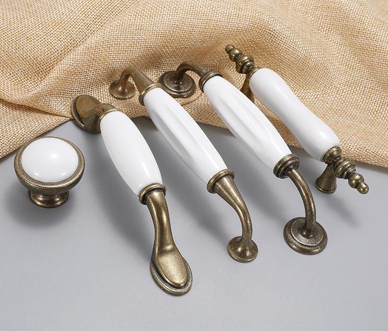 Classic Antique Bronze Metal Cabinet Drawer Pulls And Knobs With White Ceramic Handles Vintage Furniture Kitchen Wardrobe Closet Cupboard