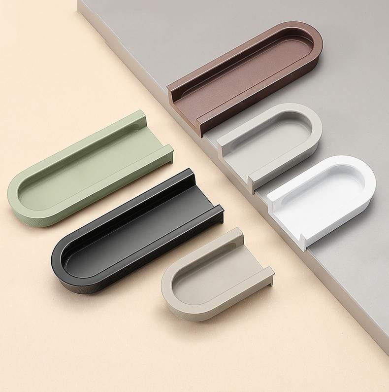 Modern Minimalist Metal U Shaped Cabinet Drawer Pulls Handles In Matte Black White Gray Green Brown Beige For Kitchen Wardrobe Furniture