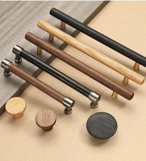 Wood Cabinet Pulls & Knobs - Black Finish for Cabinets & Drawers - #1 - 33mm White Oak / 1pc