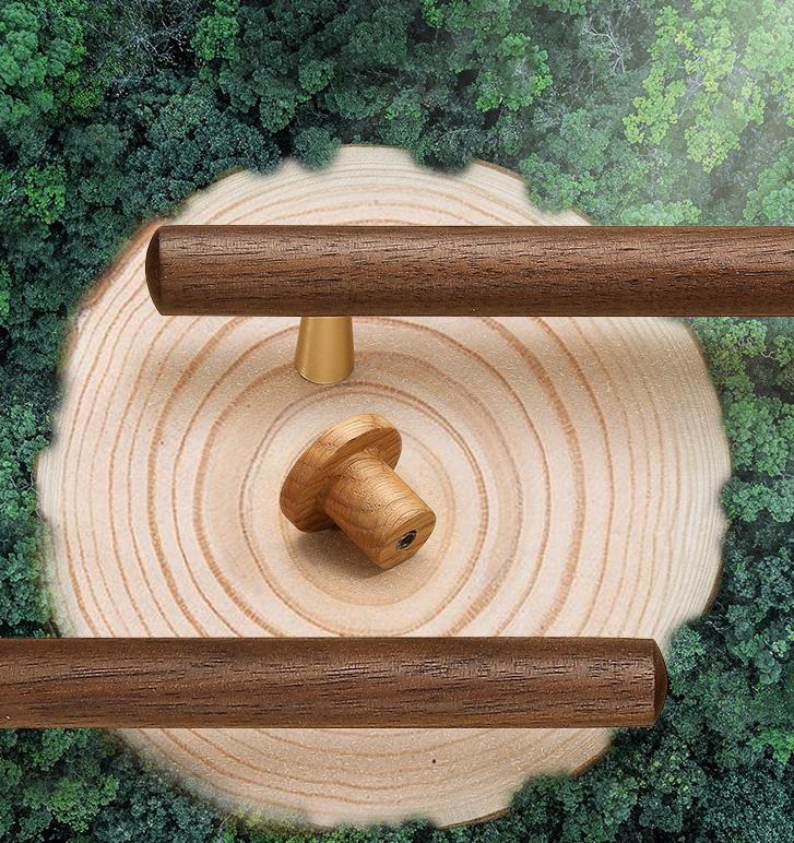 Scandinavian Wooden Drawer Cabinet Handles With Metal Base In Minimalist Style For Kitchen Wardrobe Dresser Furniture Door Pulls And Knobs
